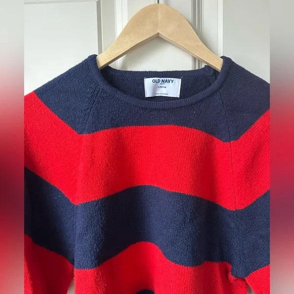 Old Navy Red and Navy Wide-Stripe Crewneck Sweater - Picture 2 of 3